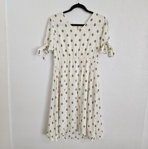 Orange Creek Los Angeles Black & White Aztec Print Tie-Sleeve Midi Dress | Large